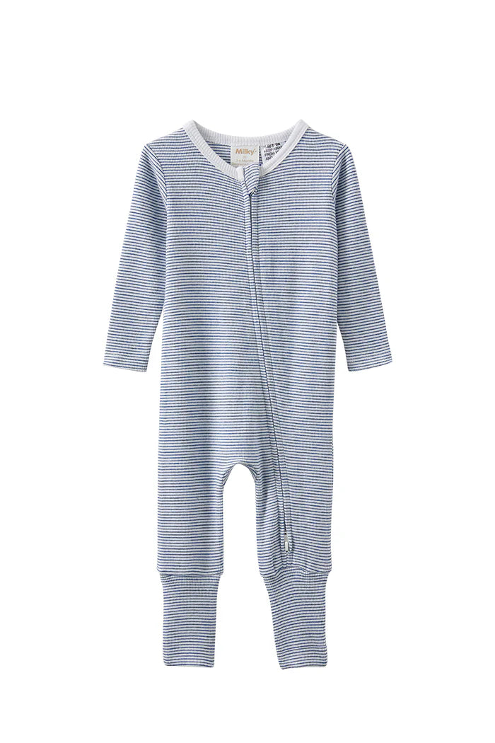 W25 Boys Blue Stripe Zip Romper