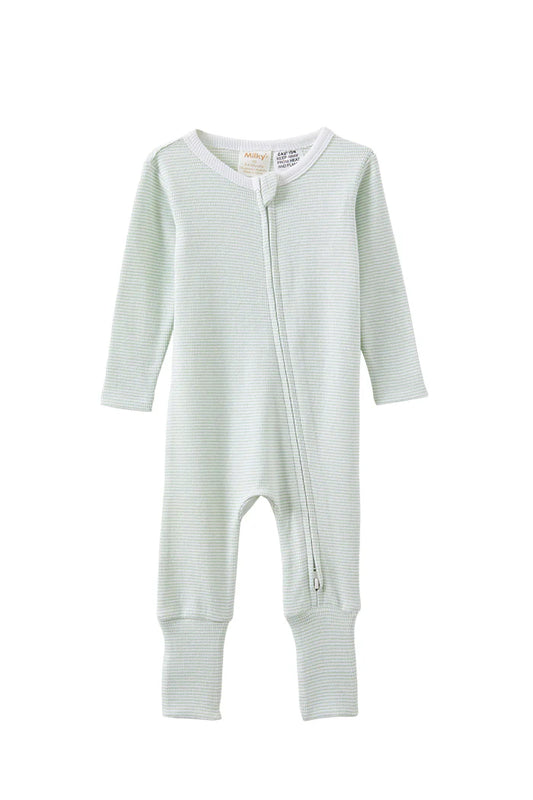 W25 Boys Green Stripe Zip Romper