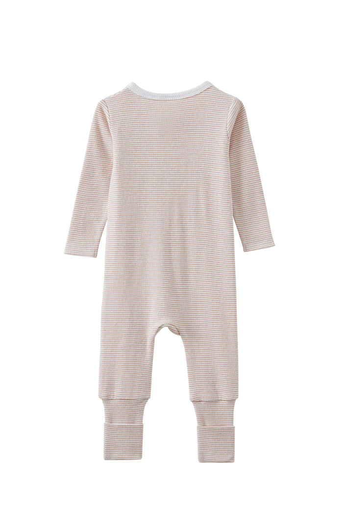 W25 Boys Mocha Stripe Zip Romper