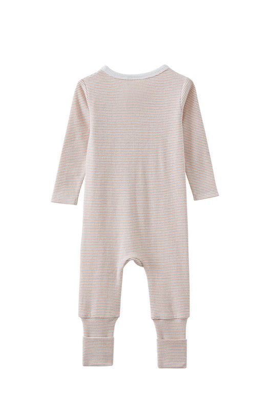 W25 Boys Mocha Stripe Zip Romper