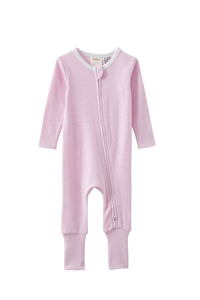 W25 Girls Pink Stripe Zip Romper