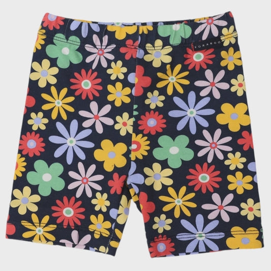 Flower Print Cotton Bike Shorts Navy