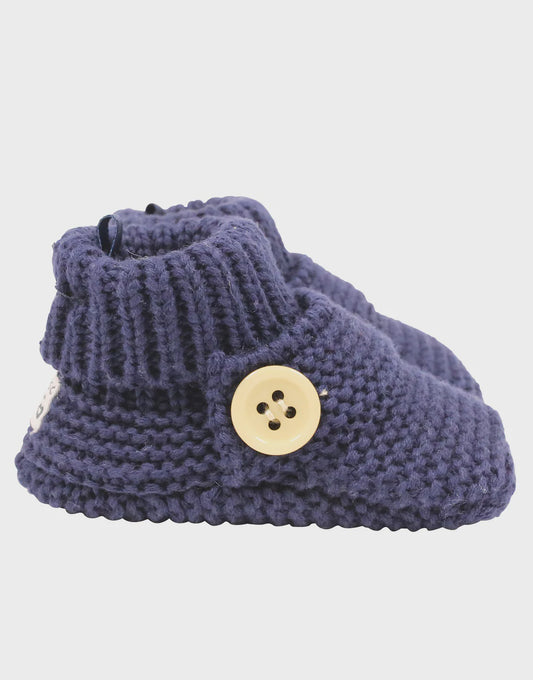 Cotton Knit Button Bootie with Gift Box Navy