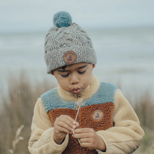 Pom Pom Beanie - blue speckle