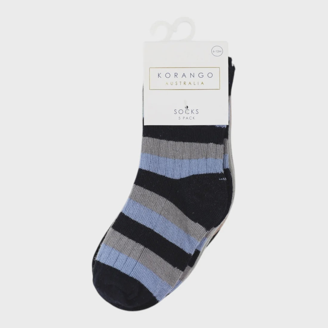 Ribbed Socks 5pk Plain with Navy Stripe