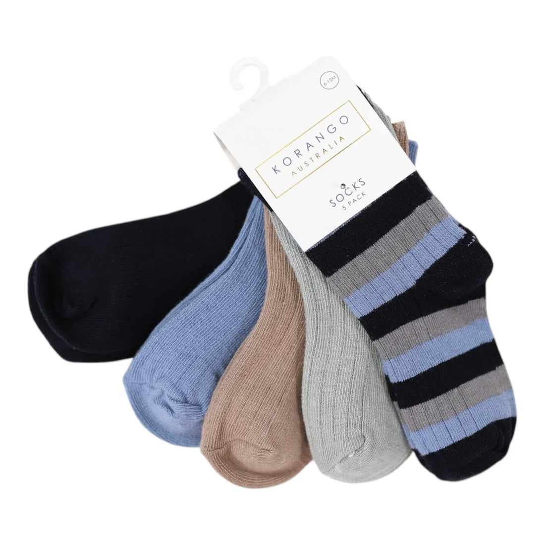 Ribbed Socks 5pk Plain with Navy Stripe