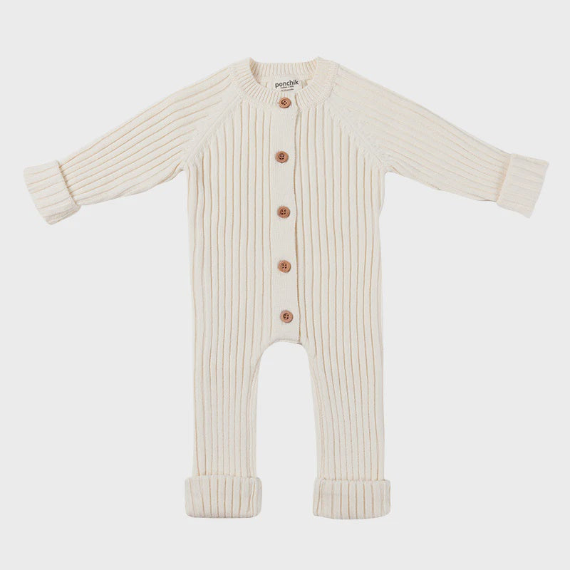 Ribbed Button Front Baby Onesie - Buttermilk