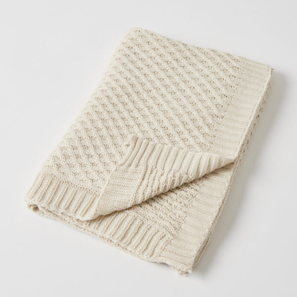 Basket weave knitted baby blanket