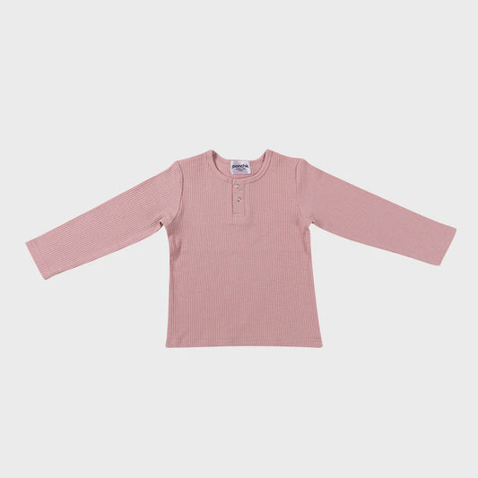 Cotton Rib Henley T Shirt - Carnation