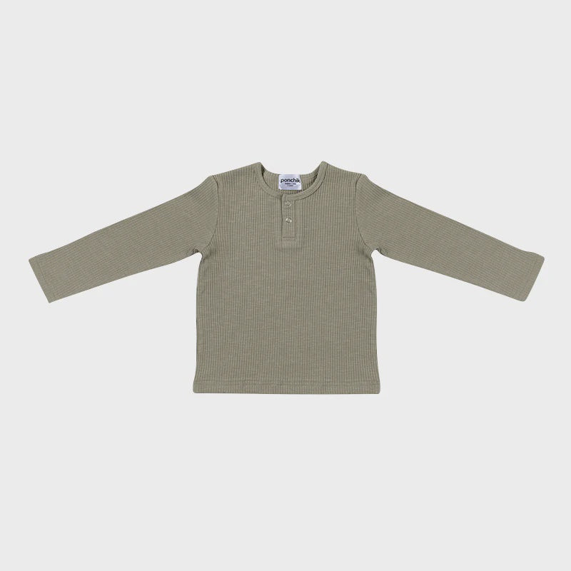 Cotton Rib Henley T Shirt - Thyme