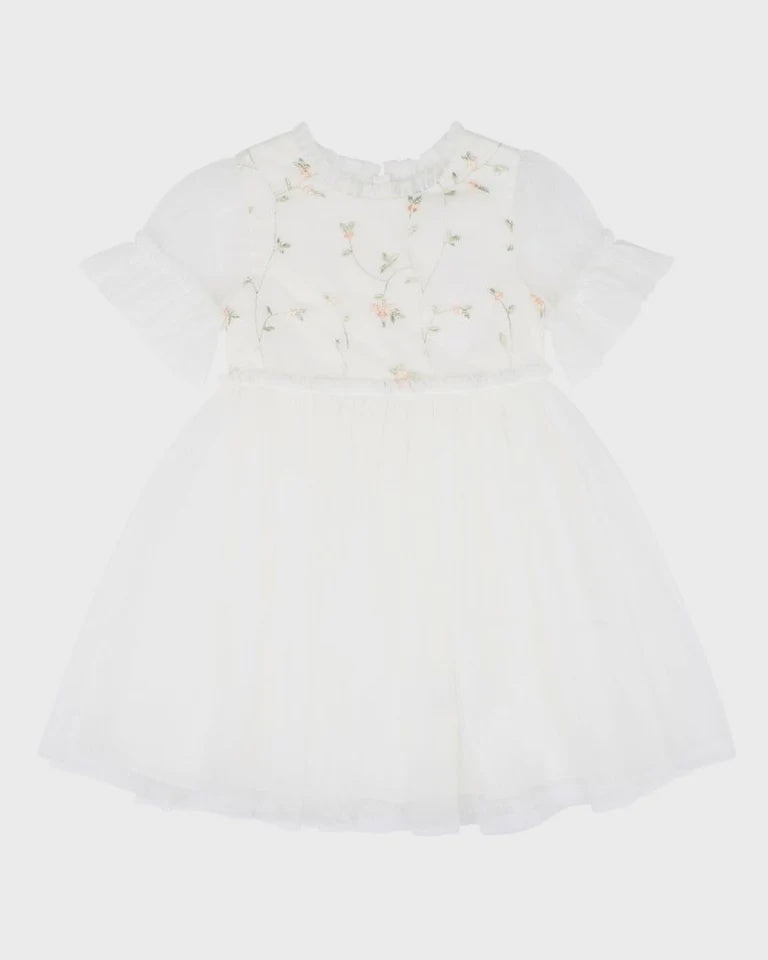 TULLE EMB FLORAL SS DRESS 3-7 YRS