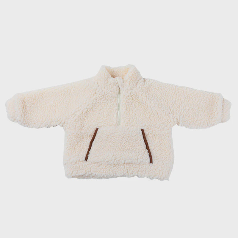 Teddy Zip Children's Jumper with Front Pocket - Buttermilk/Tan