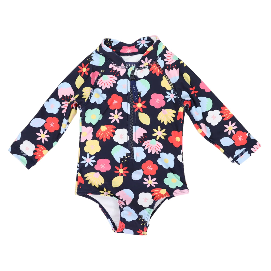 FLOWER LONG SLEEVE ZIP SWIM ONE PIECE NAVY