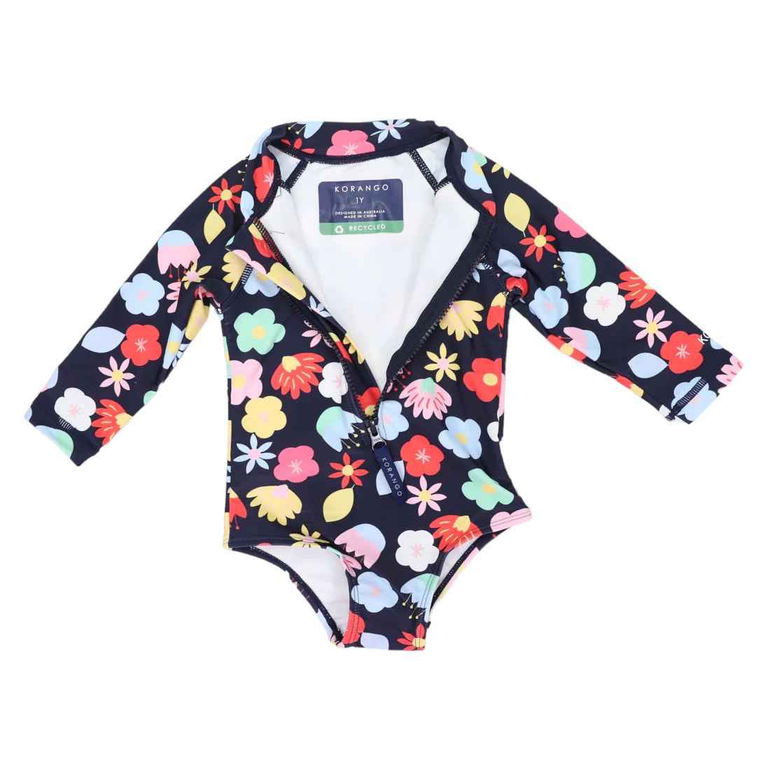 FLOWER LONG SLEEVE ZIP SWIM ONE PIECE NAVY