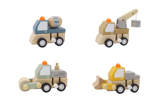 Wooden Wind-up Construction Trucks