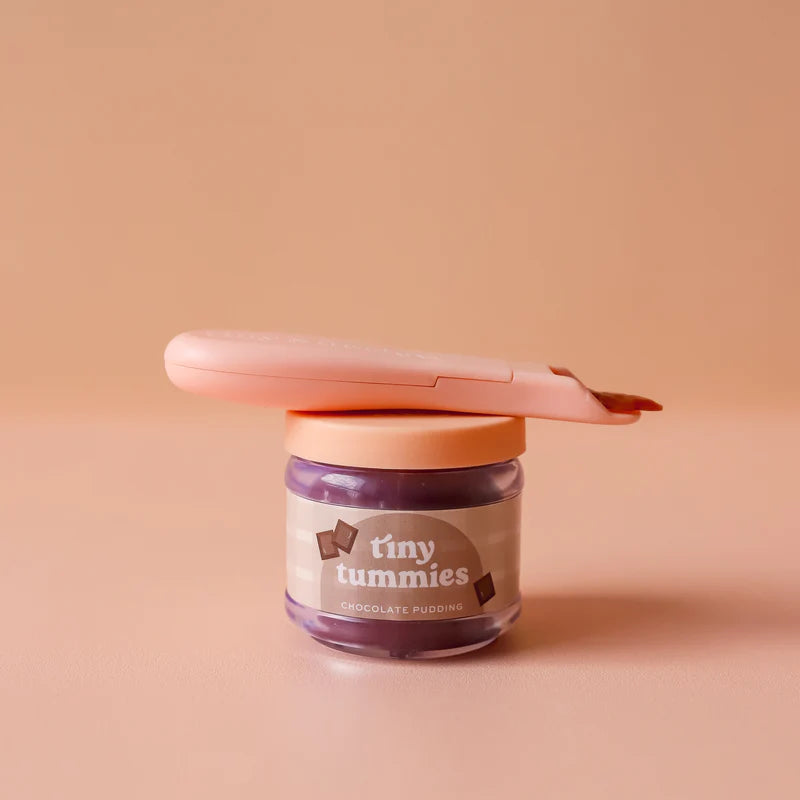 tiny tummies chocolate pudding food jar and spoon set