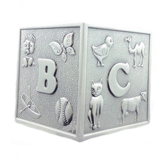 PEWTER ABC CUBE MONEY BOX