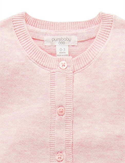 100% ORG COTTON BASIC CARDI PALE PINK MELANGE