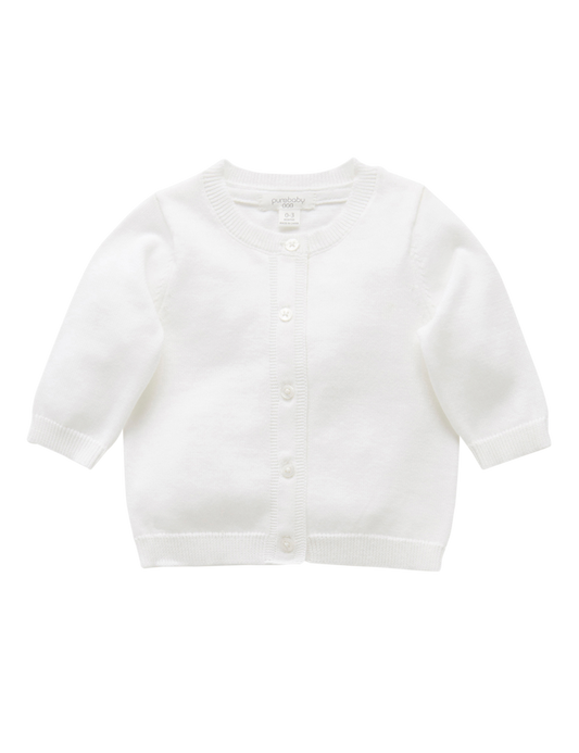 100% ORG COTTON BASIC CARDI WHITE