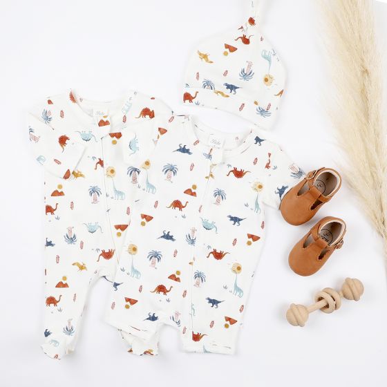 DINO ORGANIC LONG SLEEVE ROMPER