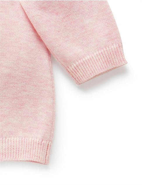 100% ORG COTTON BASIC CARDI PALE PINK MELANGE